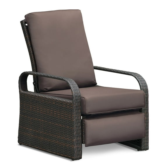 Buytoshop Adjustable Wicker Recliner Chair with Thicken Cushion, All Weather Aluminum Frame,Brown