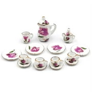 Buytra 15Pcs/set 1:12 Dollhouse Miniature Tableware Porcelain Ceramic Tea Cup Plate