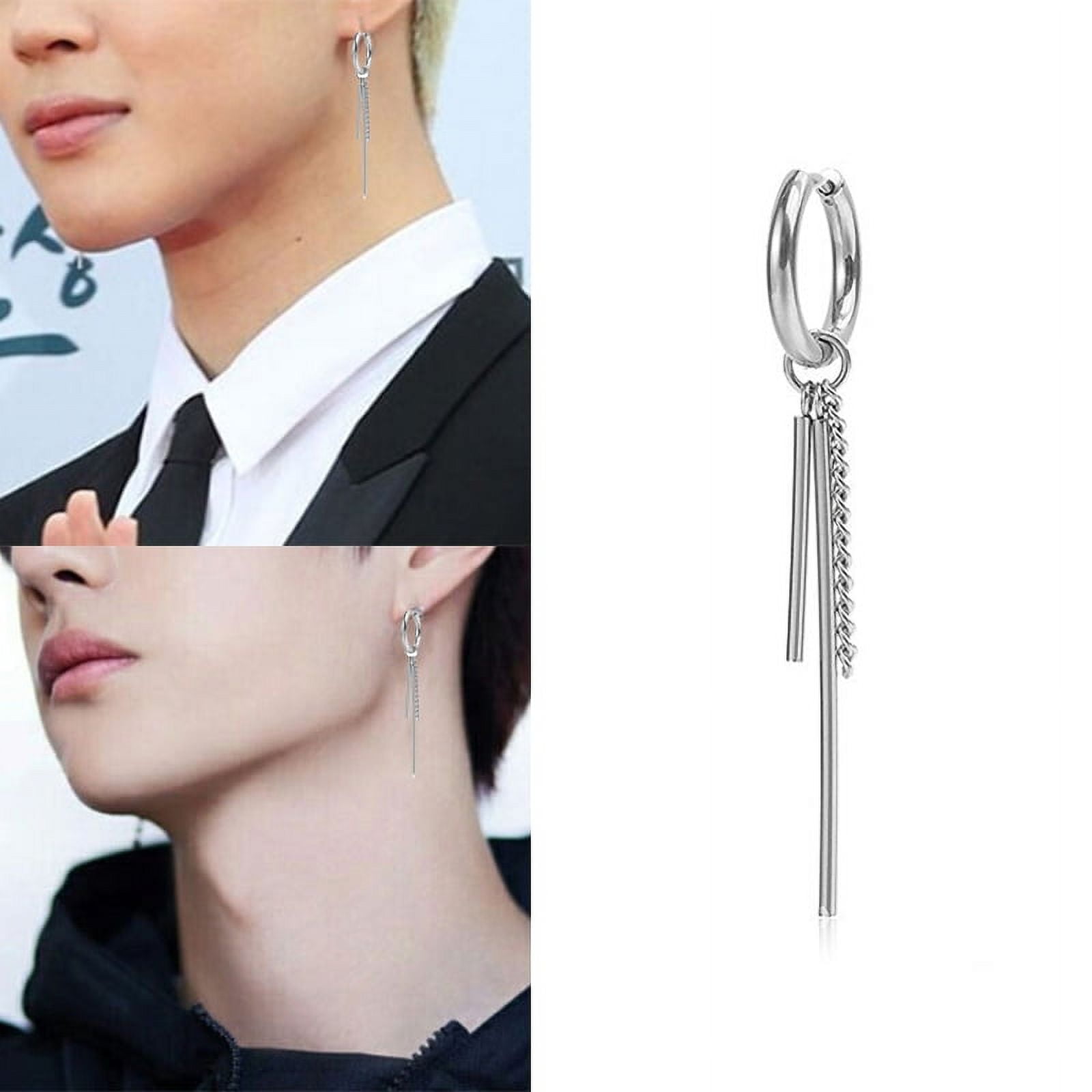 Buytra 1PC Fashion Men Hoop Ear Studs Long Tassel Korean Circle