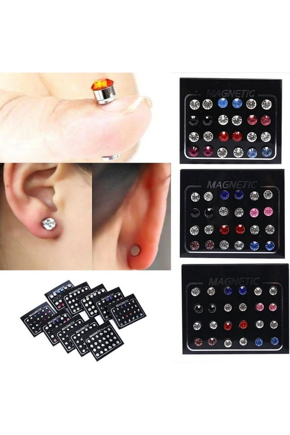 Buytra 24Pcs/Set Magnetic Non-Piercing Clip Round Rhinestone Stud Earrings Jewelry