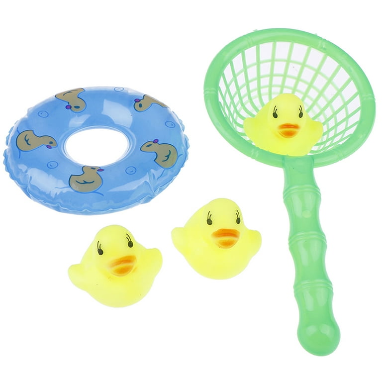 Buytra 5 Pcs/Set Mini Baby Children Bath Toys Cute Rubber Duck Fishing Net  Shower Games