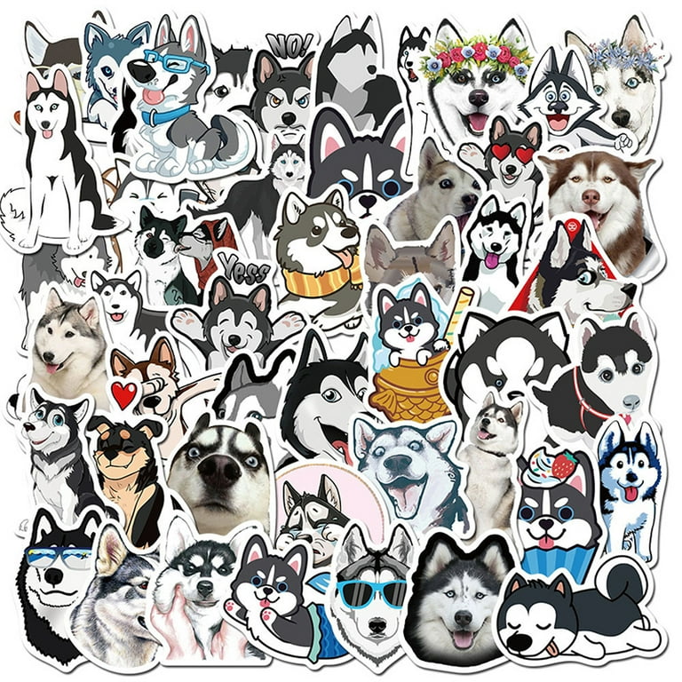 Buytra 50pcs Cartoon Animals Husky Stickers Waterproof Cute Dogs