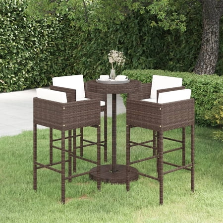 Buyweek 5 Piece Patio Bar Set with Cushions Poly Rattan Brown