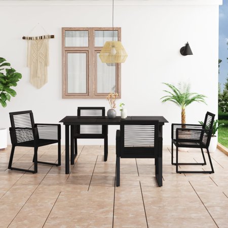 Buyweek 5 Piece Patio Dining Set PVC Rattan Black