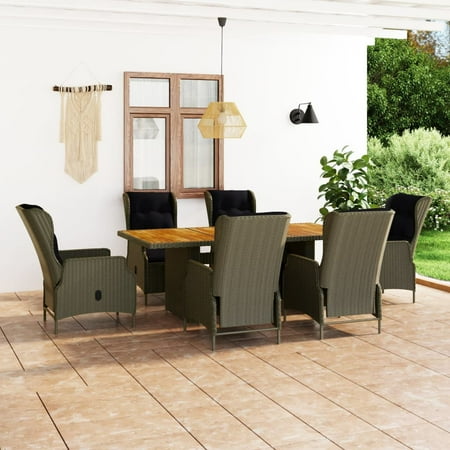 Buyweek 7 Piece Patio Dining Set with Cushions Poly Rattan Brown