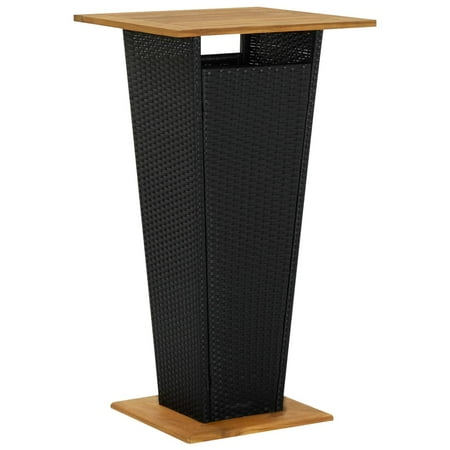 Buyweek Bar Table Black 23.6"x23.6"x43.3" Poly Rattan and Solid Acacia Wood