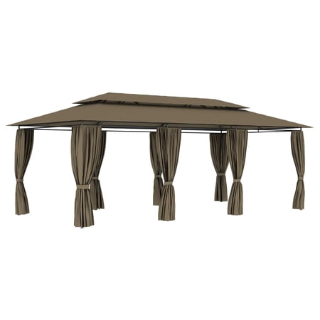 Buyweek Gazebo with Curtains 236.2"x117.3"x106.3" Taupe 0.6 oz/ft?