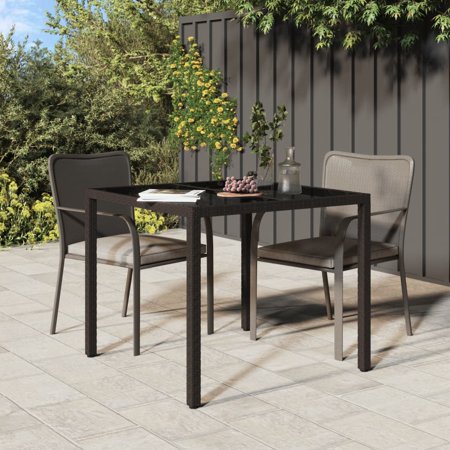 Buyweek Patio Table 35.4"x35.4"x29.5" Tempered Glass and Poly Rattan Brown