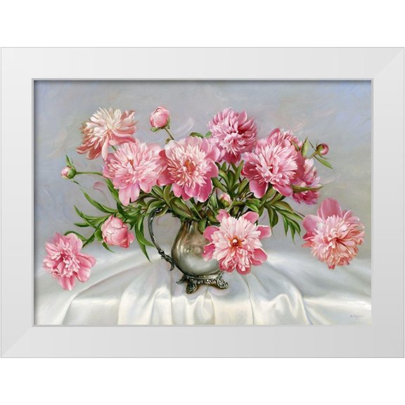 Buzin, Igor 14x11 White Modern Wood Framed Museum Art Print Titled - Pink peonies