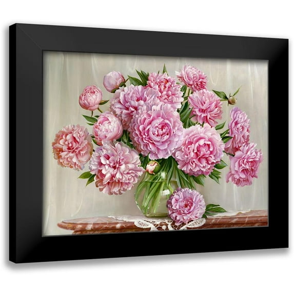 Buzin, Igor 14x12 Black Modern Framed Museum Art Print Titled - Peonies on a marble table