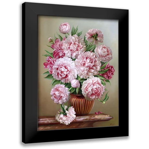 Buzin, Igor 19x24 Black Modern Framed Museum Art Print Titled - Bouquet on a marble table