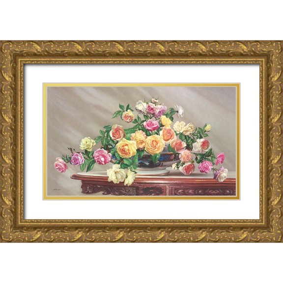 Buzin, Igor 32x20 Gold Ornate Wood Framed with Double Matting Museum Art Print Titled - BOUQUET OF ROSES