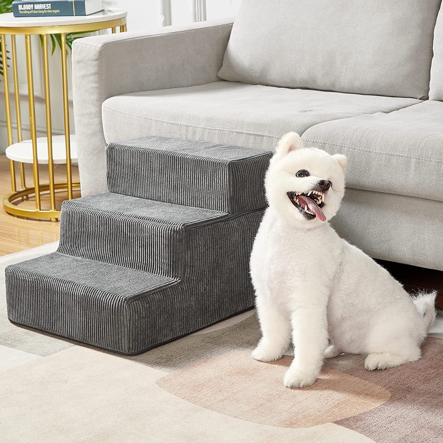 Buzio 4 Steps Pet Stairs for Small Large Dogs, Dog Stairs for High Bed