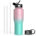 thumbnail image 1 of Buzio 32oz Insulated Stainless Steel Water Bottle with Straw Lid and Flex Cap Fit in All Car Cup Holder, Pink Green Gradient, 1 of 10
