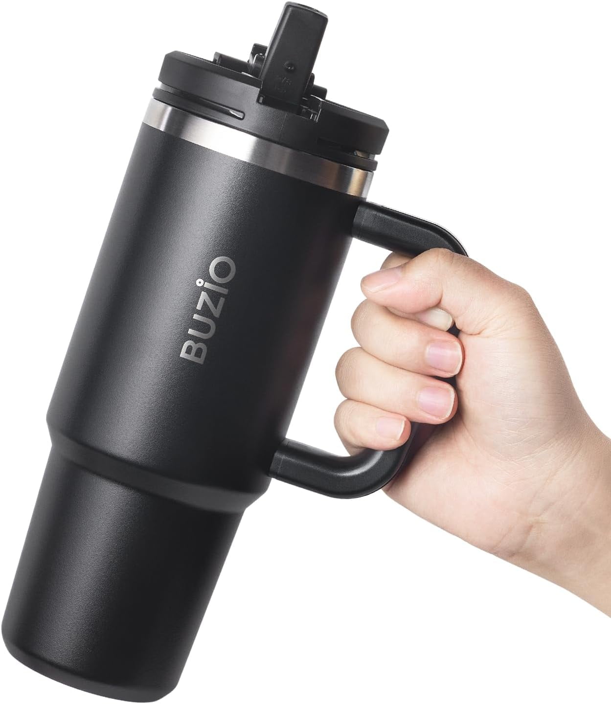 Buzio 40 oz Tumbler with Handle and Straw Lid, Stainless Steel Vacuum