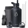 thumbnail image 1 of Buzio 64 oz Insulated Water Bottle with Straw & 3 Lids, Half Gallon Water Bottle Stainless Steel with Carrying Strap for Gym Sports Outdoor Hiking, Magic Black, 1 of 8