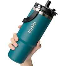 Buzio Stainless Steel Vacuum Insulated Tumbler with Handle and Straw, 30 oz Insulated Tumbler