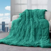 Buzio Luxury Weighted Blanket Faux Fur Sherpa 15lbs- Warm Fluffy Heavy Blanket for Bed and Couch, Forest Green, 48x72 inches