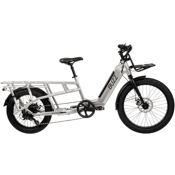 Buzz 24" Beekeeper 48V Electric Cargo Bike, Fits Riders 60"+, Silver, Adult, Unisex