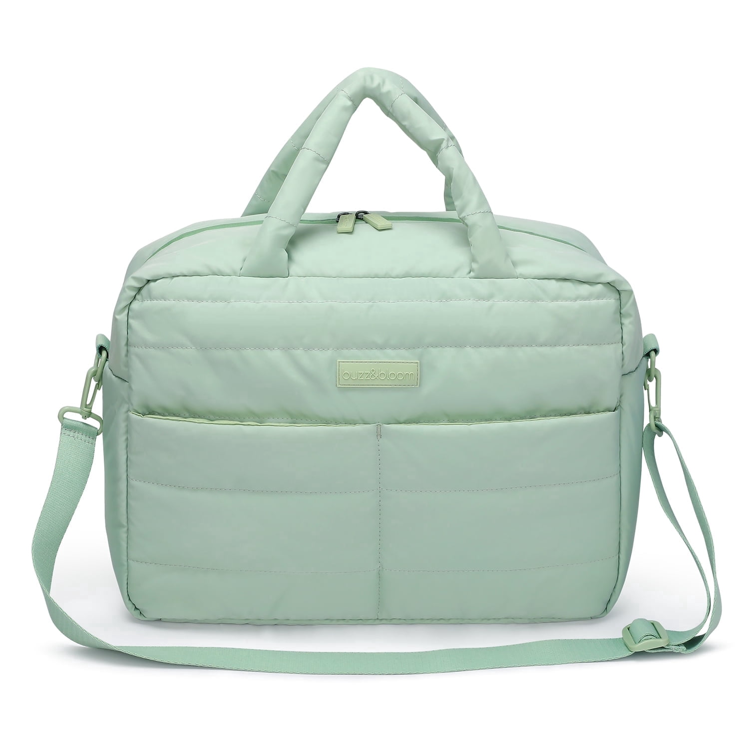 Buzz&Bloom Baby Diaper Bag Tote, Large Capacity Travel, Hospital Bag Functional with Changing Pad and Stroller Attachments (Sage).