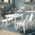 thumbnail image 1 of Buzz & Bloom Kids 4-Piece Wood Table, 2 Chairs, and Bench Seating Set with Rounded Corners, White/Natural, 1 of 15