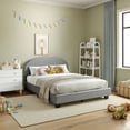 thumbnail image 1 of Buzz & Bloom Kids Full-Size Platform Bed with Curved Channel Stitched Headboard, Gray, 1 of 12