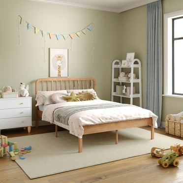 Buzz & Bloom Kids Full-Size Platform Bed with Rectangular Wood Slat Headboard, Natural