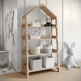 thumbnail image 1 of Buzz & Bloom Kids Open-Style Wooden Bookshelf with 4 Shelves and Covered Triangular Top, Natural, 1 of 10