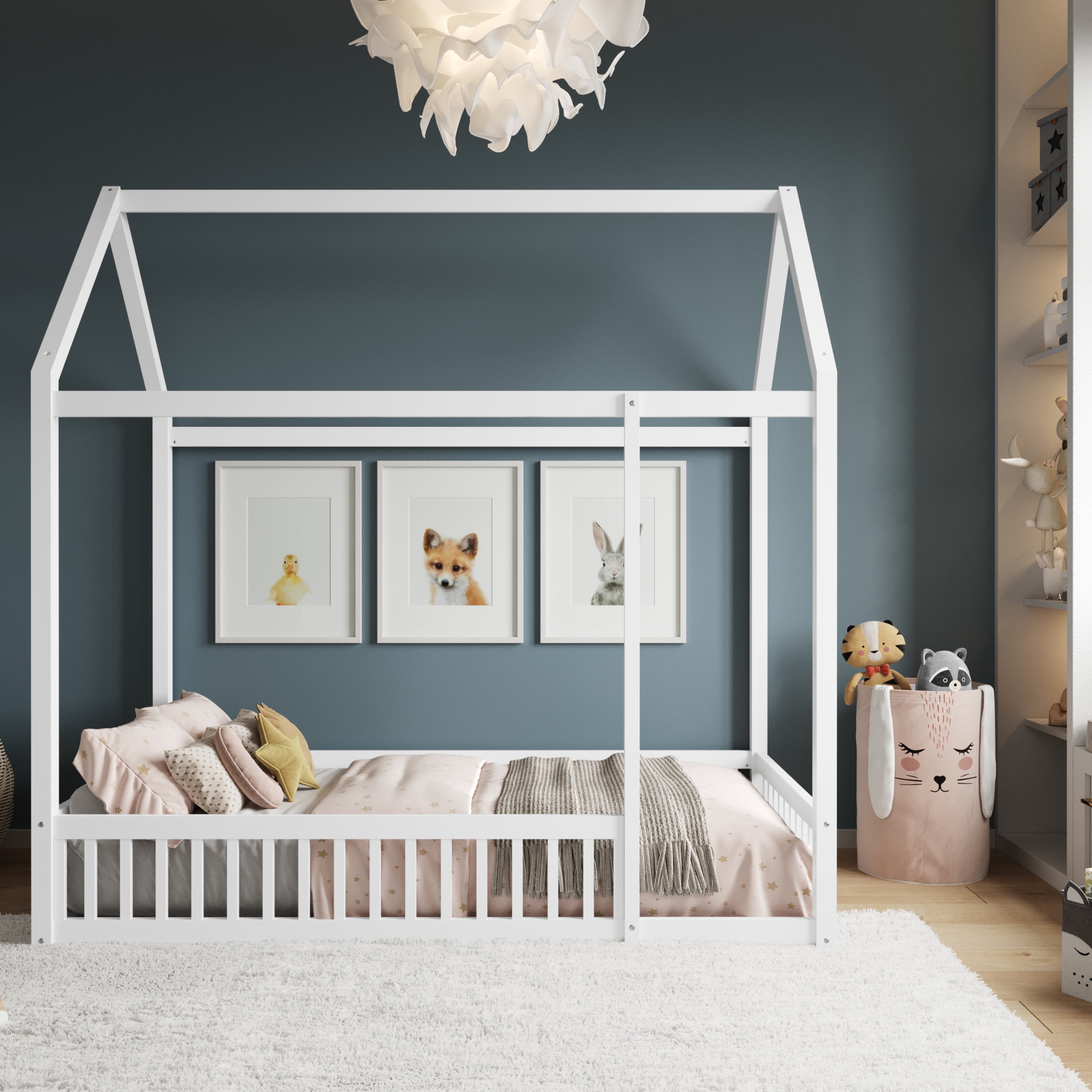 Buzz Bloom Kids Twin-Size House Shaped Bed with Triangular Top