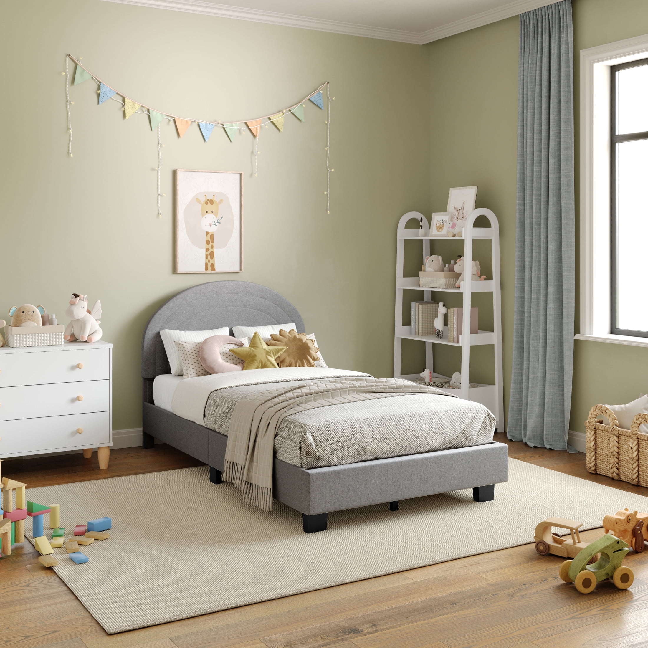 Buzz & Bloom Kids Twin-Size Platform Bed with Curved Channel