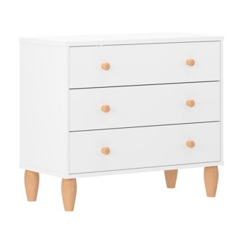 Buzz & Bloom Small Kids 3-Drawer Wood Dresser Chest for Bedrooms, White/Natural