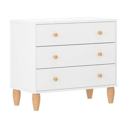 Buzz & Bloom Small Kids 3-Drawer Wood Dresser Chest for Bedrooms, White/Natural