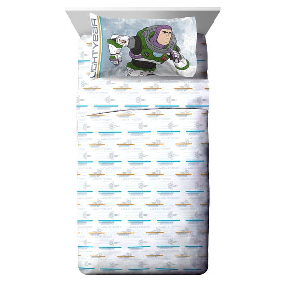 Buzz Lightyear Inner Space Kids 3-Piece Twin Sheet Set, Microfiber, White, Disney