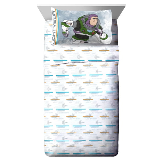 Buzz Lightyear Inner Space Kids 4-Piece Full Sheet Set, Microfiber, White, Disney