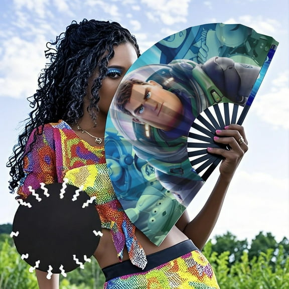 Buzz Lightyear-theme Folding Fan Chinese Fan Hand Polyester Foldable Fan Fans for Dancing Party Home Suitable for Home, Office, Party