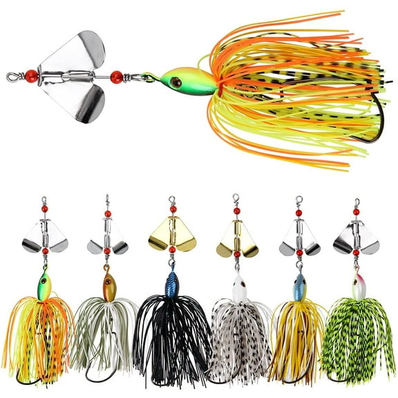 Buzzbait Spinnerbait Fishing Lures Kit Set, 6pcs Bass Fishing Lure Multicolor Bass Trout Salmon Metal Spinner Baits Swim Jigs Freshwater Saltwater Fishing