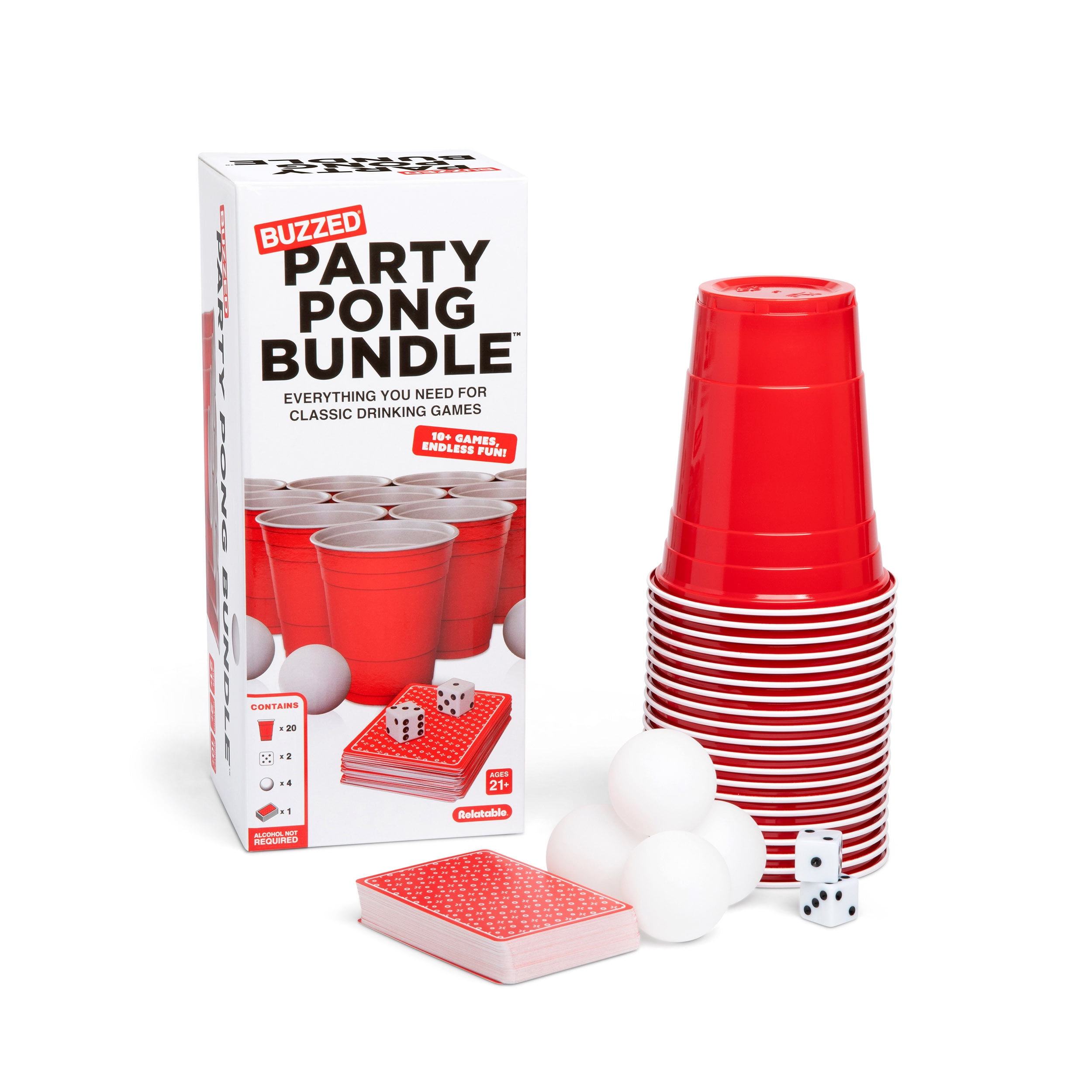 Buzzed Party Pong Bundle by What Do You Meme?, Adult Drinking Game Kit with Cups & Ping Pong Balls, Fun Tailgate Game, Great Mens Stocking Stuffer or White Elephant Gift