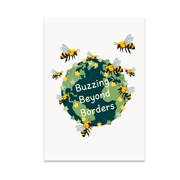 Buzzing Beyond Borders Garden Art - Pollinator Garden Traveler - 13x19 Poster Print