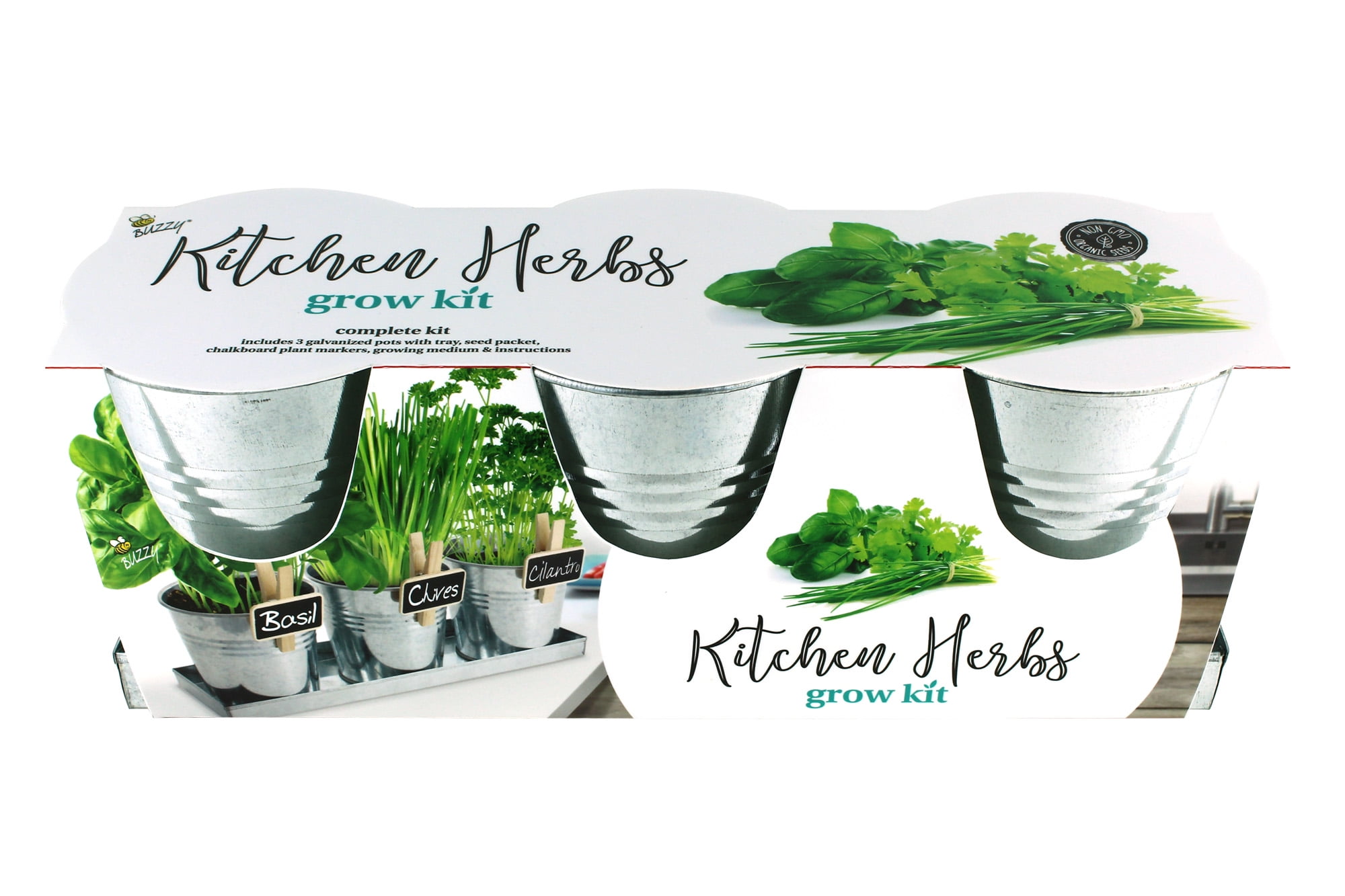Buzzy 3 Pot Grow Kit with Tray Guaranteed to Grow Kitchen Herbs