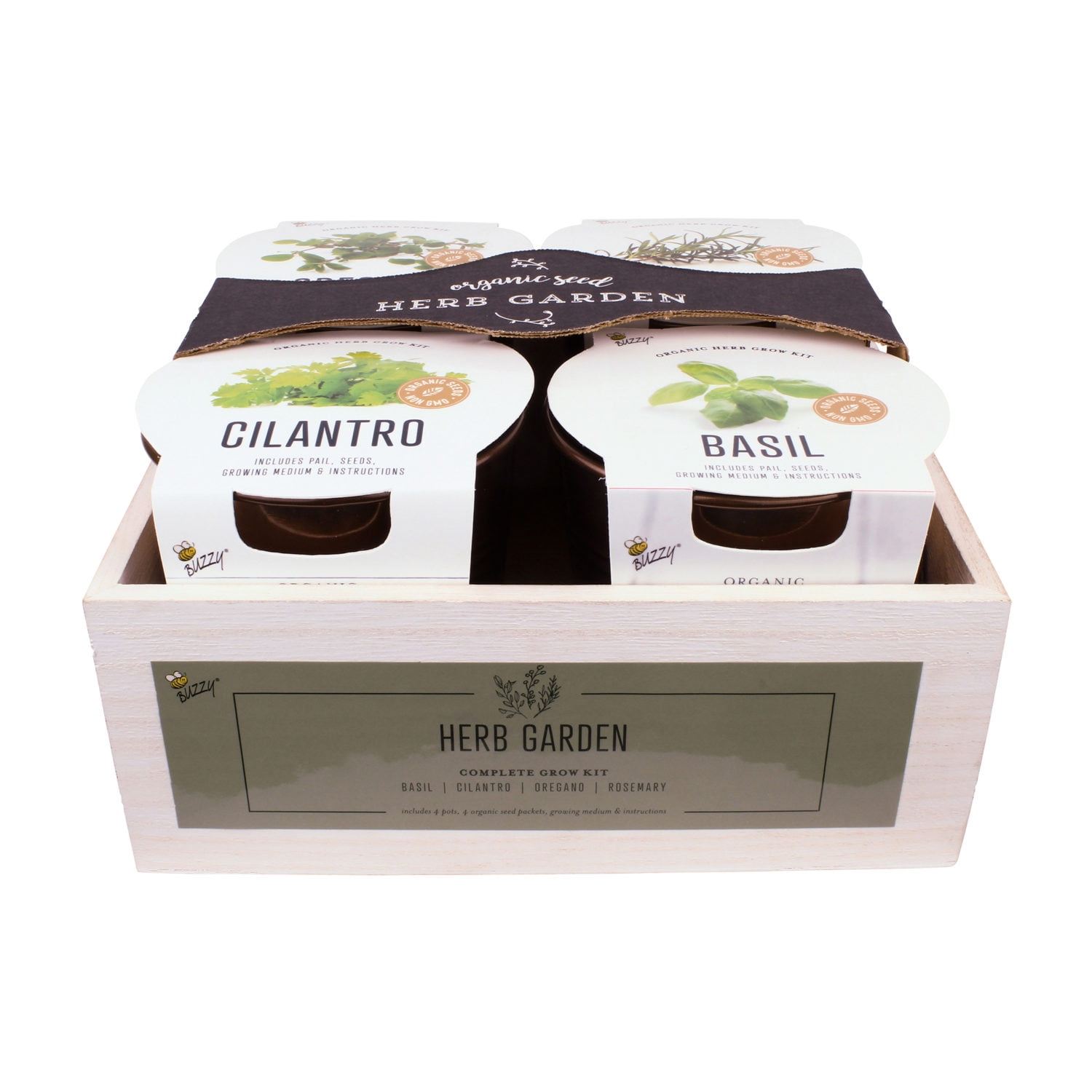 Buzzy Organic Herb Garden Kit with White Wooden Tray