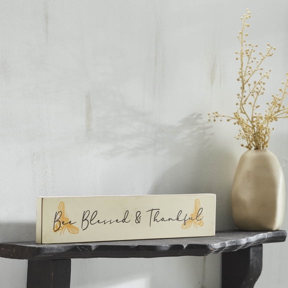 VHC Brands Buzzy Bees Bee Blessed & Thankful MDF Wall Sign 3x14, Spring Decor, Home Decorations for Wall or Door, Spring and Easter Hanging Decoration