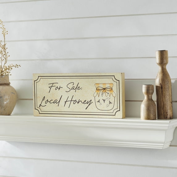 VHC Brands Buzzy Bees for Sale Local Honey MDF Wall Sign 7x16, Spring Decor, Home Decorations for Wall or Door, Spring and Easter Hanging Decoration