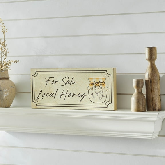 VHC Brands Buzzy Bees for Sale Local Honey MDF Wall Sign 7x16, Spring Decor, Home Decorations for Wall or Door, Spring and Easter Hanging Decoration