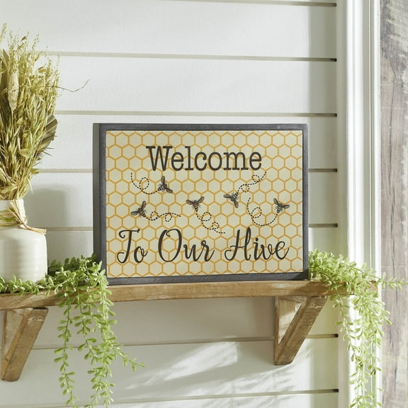 VHC Brands Buzzy Bees Welcome to Our Hive MDF Framed Wall Sign 9x13, Spring Decor, Home Decorations for Wall or Door, Spring and Easter Hanging Decoration