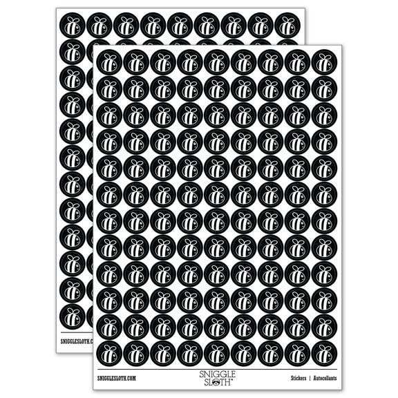 Buzzy Bumble Bee 200+ Round Stickers - Black - Matte Finish - 0.50" Size