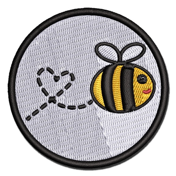 Buzzy Bumble Bee with Heart Applique Multi-Color Embroidered Iron-On Patch - 2.0 Inch Mini
