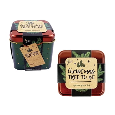 Buzzy Seeds 2-Pack Christmas Tree Grow Kit – Spruce Tree to Be in Decorative Planter Tins – Grow Your Own Living Holiday Tree Gift Set