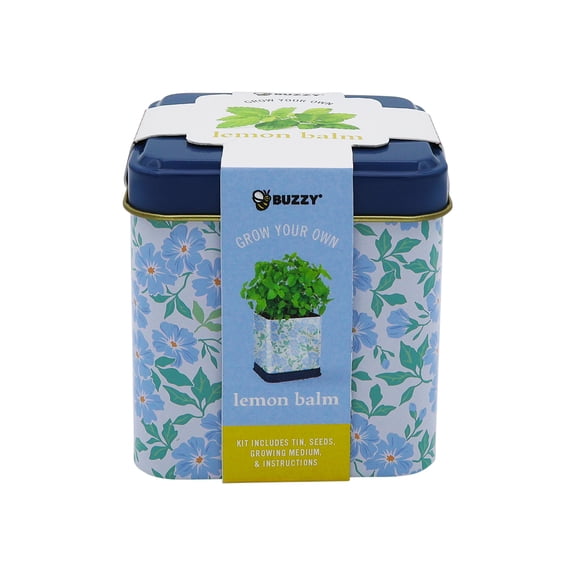 Buzzy Lemon Balm Herb Grow Kit with Decorative Floral Tin
