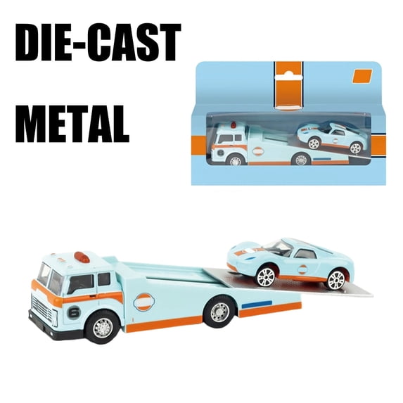 BuzzyCyle 1:64 Alloy Trailer Container Truck Pull Back Toy Car Model Ornament for Collectors, 7.87"