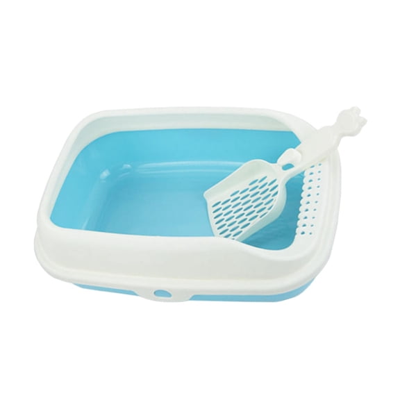 Bvdfgk Cat Litter Box Open Top Kitty Litter Box Tray, Cat Sandbox Semi Enclosed, Litter blue L